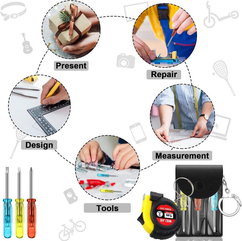 Jutom 18 Pcs Mini Tape Measure Keychain Bulk Mini Screwdriver Keychain Set Adult Tool Party for Men Valentine's Day Gifts - Image 4